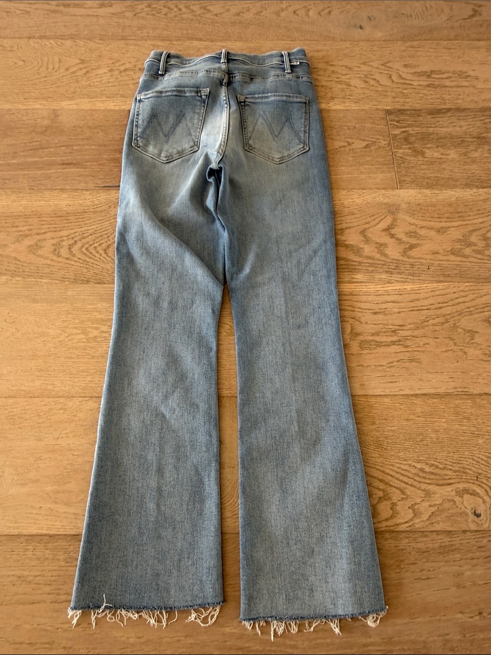 MOTHER Light Blue Flare Jeans with Raw Fringe Hem - Picture 5 of 6